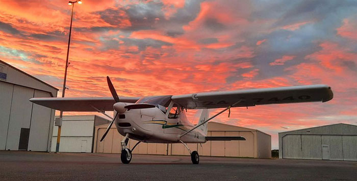 Tecnam 7440 at sunset at Fly Now Redcliffe